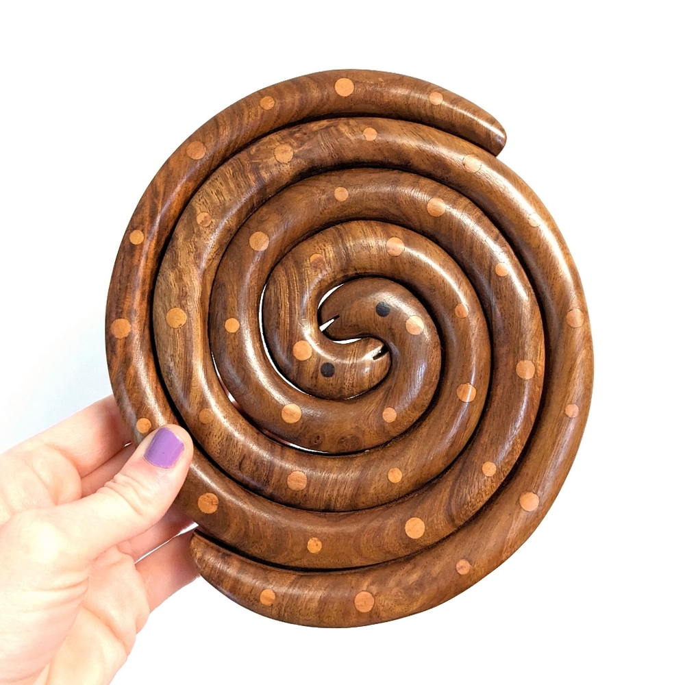 Pair of Interlocking Coiled Wooden Snake Trivets